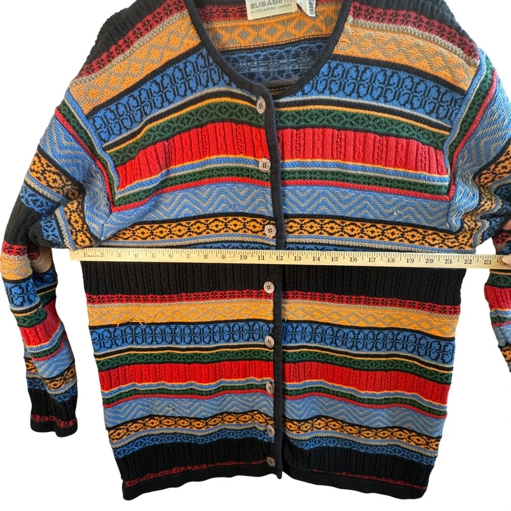 Vtg Cottagecore Grandpacore Cotton Fair Isle Cardigan Sweater Colorful XL
